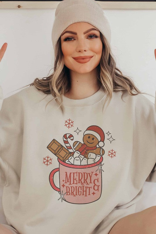MERRY & BRIGHT CHRISTMAS DRINK GRAPHIC SWEATSHIRT - Style Baby OMG Fashion Boutique - Stylebabyomg - Buy - Aesthetic Baddie Outfits - Babyboo - OOTD - Shie 