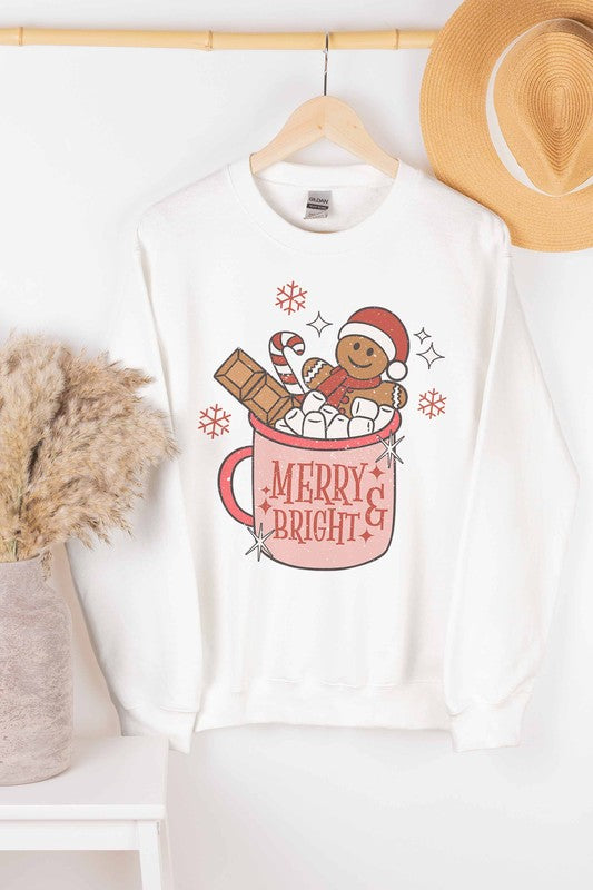 MERRY & BRIGHT CHRISTMAS DRINK GRAPHIC SWEATSHIRT - Style Baby OMG Fashion Boutique - Stylebabyomg - Buy - Aesthetic Baddie Outfits - Babyboo - OOTD - Shie 