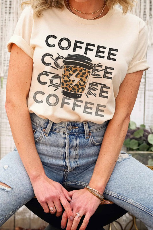 COFFEE LIGHTING LEOPARD GRAPHIC TEE PLUS SIZE - Style Baby OMG Fashion Boutique - Stylebabyomg - Buy - Aesthetic Baddie Outfits - Babyboo - OOTD - Shie 