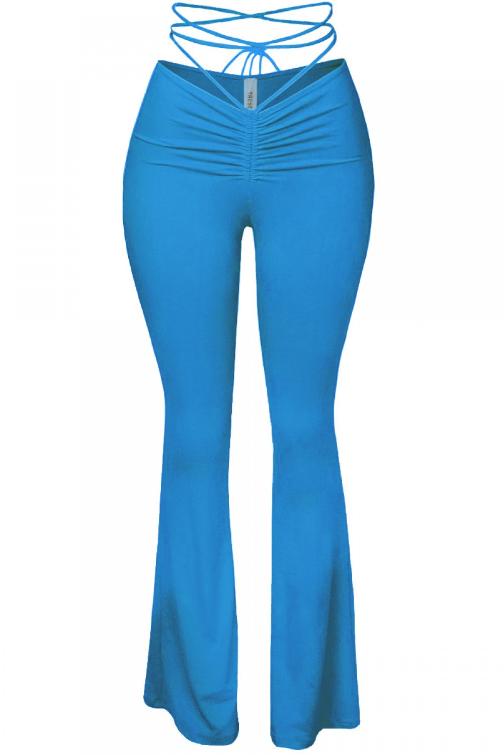 Ayanna Waist Tie Turquoise Blue Flare Pants - Style Baby OMG Fashion Boutique - Stylebabyomg - Buy - Aesthetic Baddie Outfits - Babyboo - OOTD - Shie 