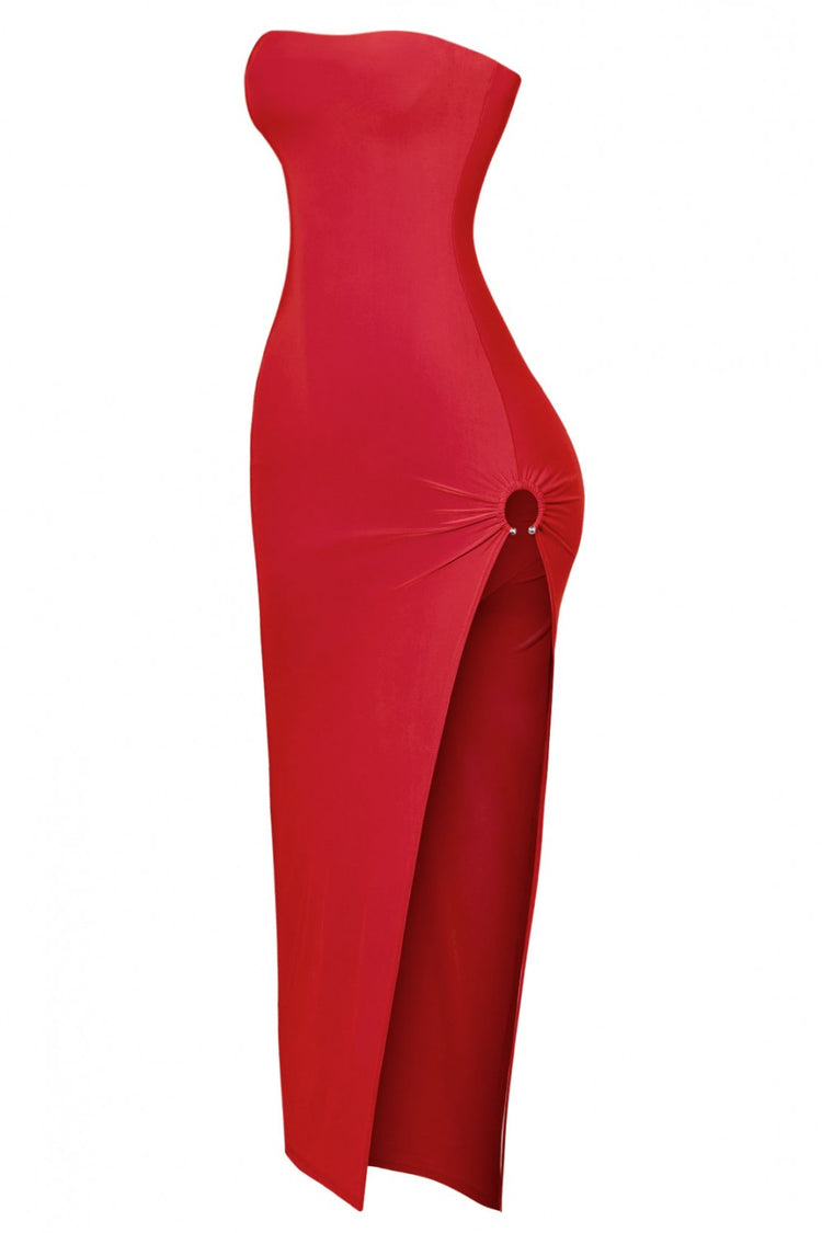 Ya No Me Quieres Thigh High Slit Maxi Tube Dress (Red) - Style Baby OMG Fashion Boutique - Stylebabyomg - Buy - Aesthetic Baddie Outfits - Babyboo - OOTD - Shie 