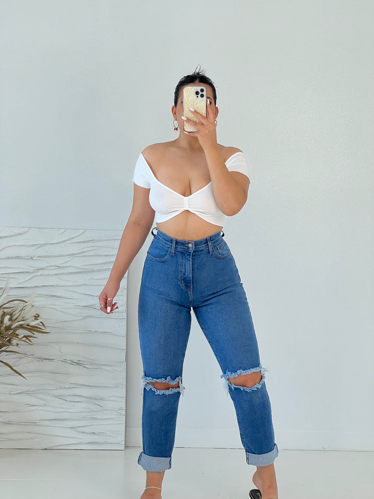 Daisy Off The Shoulder Bow Shape Crop Top - Style Baby OMG Fashion Boutique - Stylebabyomg - Buy - Aesthetic Baddie Outfits - Babyboo - OOTD - Shie 