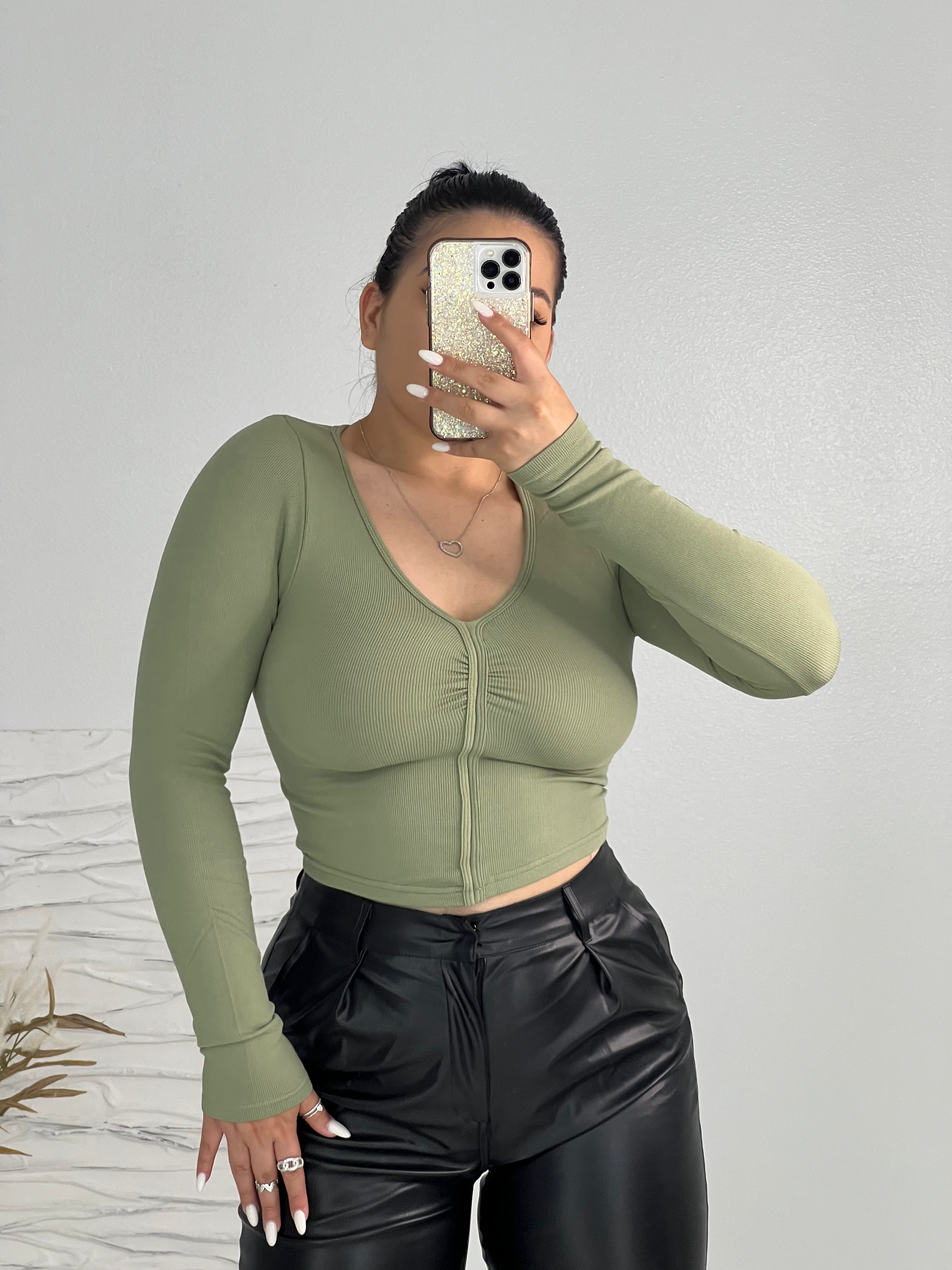 Baby Boo Long Sleeve Top (Olive) - Style Baby OMG Fashion Boutique - Stylebabyomg - Buy - Aesthetic Baddie Outfits - Babyboo - OOTD - Shie 