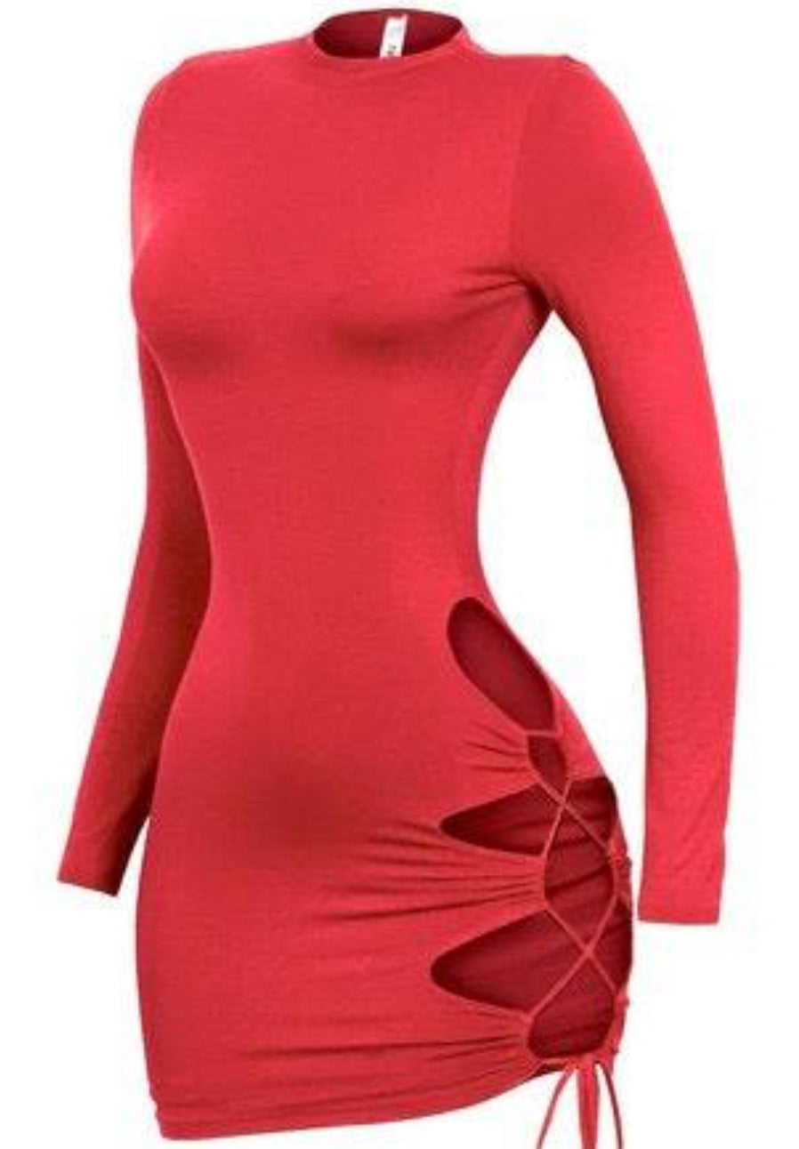 Stella Red Long Sleeve Bodycon Mini Dress - Style Baby OMG Fashion Boutique - Stylebabyomg - Buy - Aesthetic Baddie Outfits - Babyboo - OOTD - Shie 