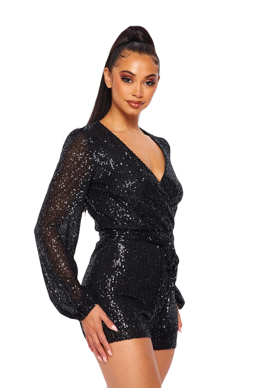 Party Black Sequin Romper - Style Baby OMG Fashion Boutique - Stylebabyomg - Buy - Aesthetic Baddie Outfits - Babyboo - OOTD - Shie 