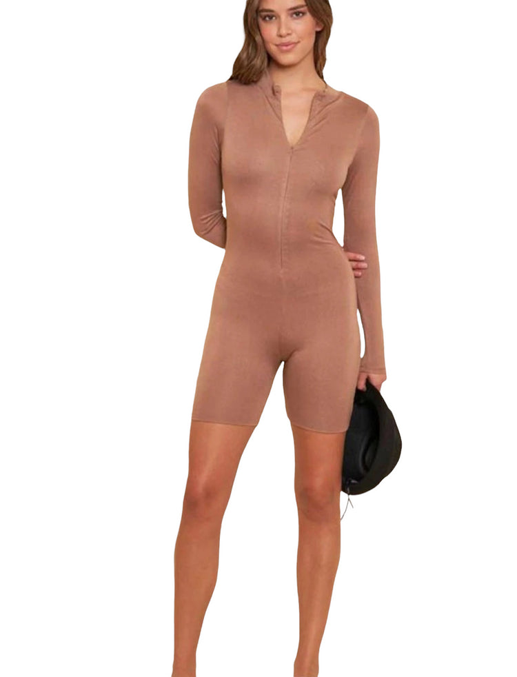 Aubrey Omori Brown Long Sleeve Jumpsuit - Style Baby OMG Fashion Boutique - Stylebabyomg - Buy - Aesthetic Baddie Outfits - Babyboo - OOTD - Shie 