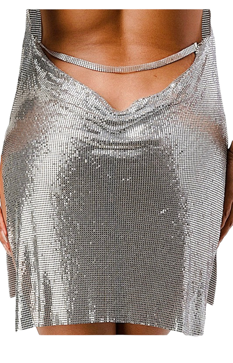 Maryha Double Slit Silver Sequin Mini Dress - Style Baby OMG Fashion Boutique - Stylebabyomg - Buy - Aesthetic Baddie Outfits - Babyboo - OOTD - Shie 