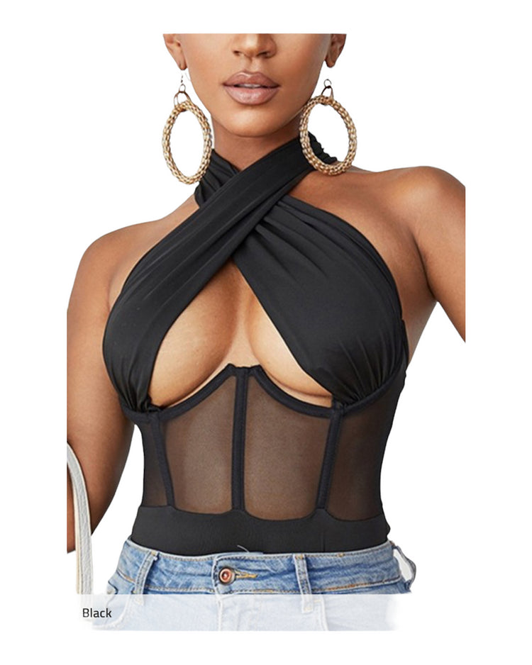 Monica Lace up wrapped chest black bodysuit - Style Baby OMG Fashion Boutique - Stylebabyomg - Buy - Aesthetic Baddie Outfits - Babyboo - OOTD - Shie 