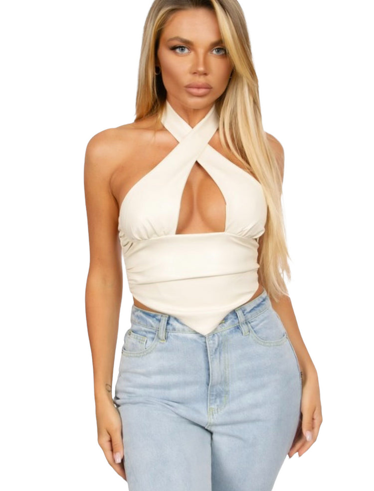 Orielya White Criss Cross Halter Top - Style Baby OMG Fashion Boutique - Stylebabyomg - Buy - Aesthetic Baddie Outfits - Babyboo - OOTD - Shie 