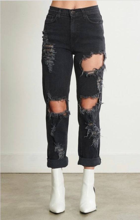 Mia Distressed Mom Jeans (dark) - Style Baby OMG Fashion Boutique - Stylebabyomg - Buy - Aesthetic Baddie Outfits - Babyboo - OOTD - Shie 