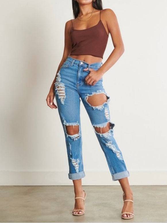 Mia Distressed Mom Jeans (light) - Style Baby OMG Fashion Boutique - Stylebabyomg - Buy - Aesthetic Baddie Outfits - Babyboo - OOTD - Shie 