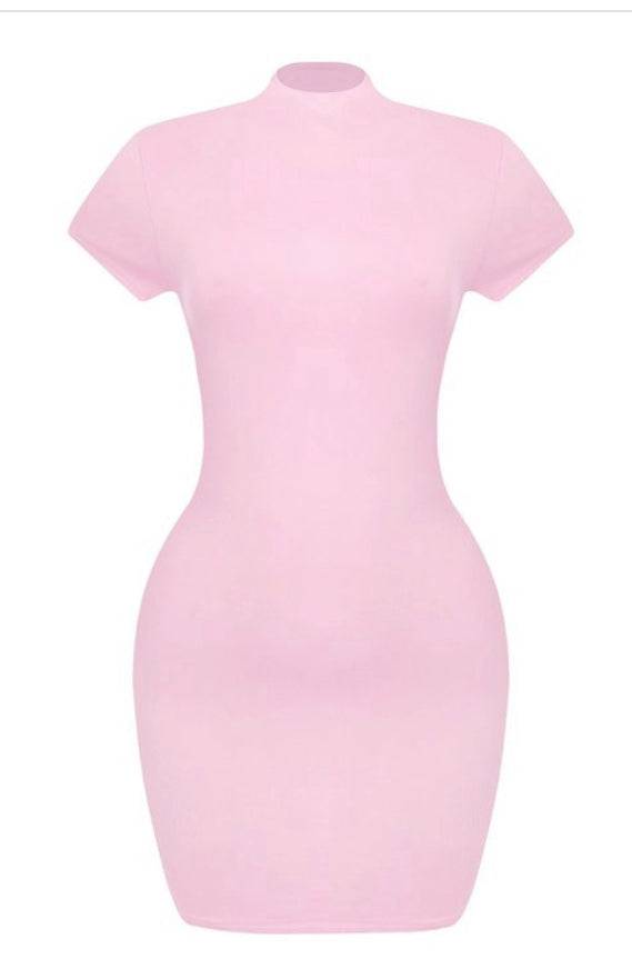 Lilly Mock Neck Light Pink Bodycon Dress - Style Baby OMG Fashion Boutique - Stylebabyomg - Buy - Aesthetic Baddie Outfits - Babyboo - OOTD - Shie 