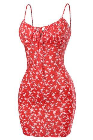 Daisy Red Floral Bodycon Dress - Style Baby OMG Fashion Boutique - Stylebabyomg - Buy - Aesthetic Baddie Outfits - Babyboo - OOTD - Shie 